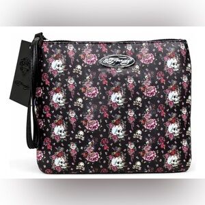 NWT Ed Hardy Black Skull Floral Wristlet